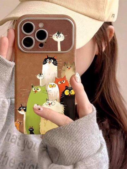 适用可爱猫咪苹果16秋冬手机壳iPhone16Promax翻毛皮15Pro小猫14plus镜头全包13硅胶软边12简约11防摔保护套