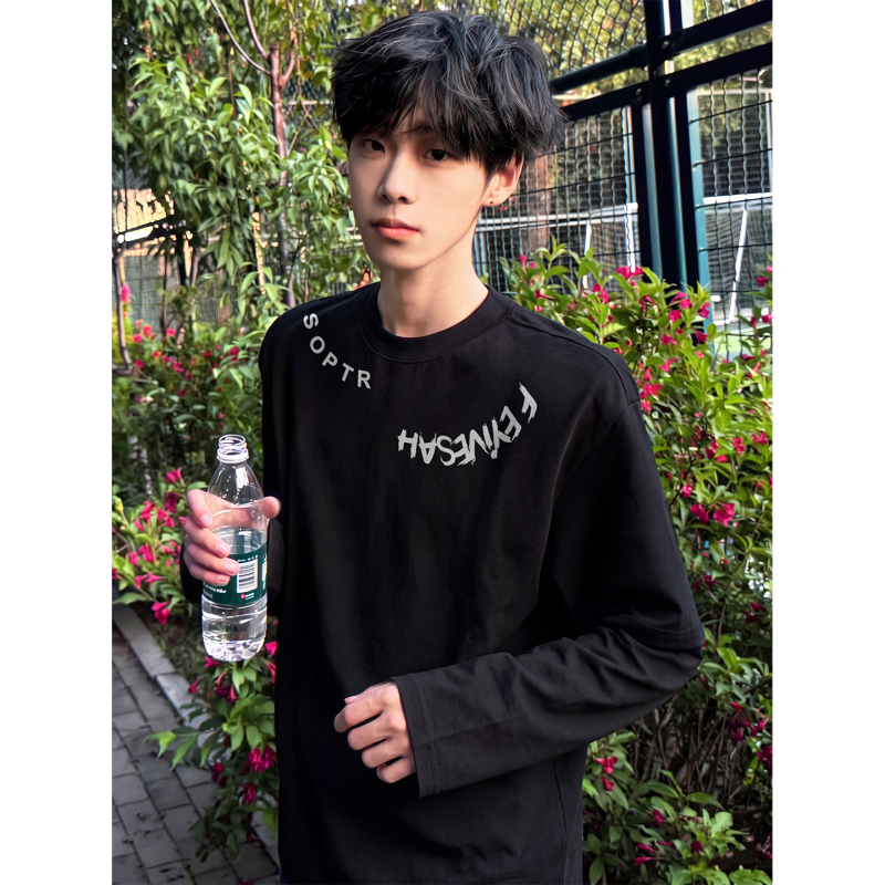 Heavyweight Pure Cotton American-Style Regular Shoulder Long-Sleeve T-Shirt for Men, 2026 New Trendy Brand, Black Inner Layer Base Shirt for Teenagers Heavyweight Pure Cotton American-Style Regular Shoulder Long-Sleeve T-Shirt for Men, 2026 New Trendy Brand, Black Inner Layer Base Shirt for Teenagers