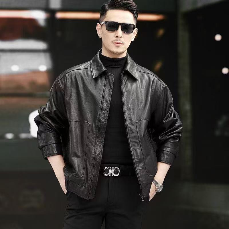 2026 Spring and Autumn New Haining Men's Genuine Leather Jacket with Turn-Down Collar, Slim Fit Short Style, Oil Wax Cowhide, Fashionable Casual Coat 2026 Spring and Autumn New Haining Men's Genuine Leather Jacket with Turn-Down Collar, Slim Fit Short Style, Oil Wax Cowhide, Fashionable Casual Coat