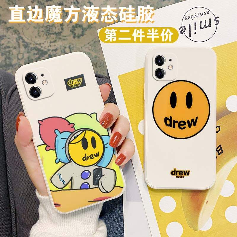 Tide-card Drew mobile phone protective shell applies Apple 12 Justin din Bieber's same iPhone12Promax laughs face 12Pro Right edge 12mini Magic square liquid silicon