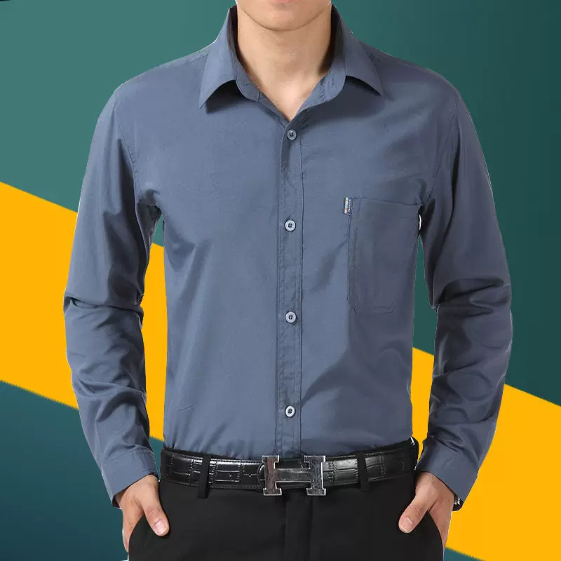 Summer clothing, silk thin solid shirt, for middle-aged man, for middle age