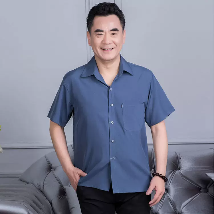 Summer clothing, silk thin solid shirt, for middle-aged man, for middle age