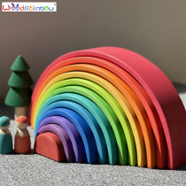 German large wooden rainbow building blocks Motherland version of childrens Basswood 12-color arch bridge-shaped semicircle building toy