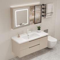 Nordic Solid Wood Bath Cabinet Composition New Cream Wind Ceramic Integrated Basin Toilet Wash Wash Washbasin Cabinet Wash table