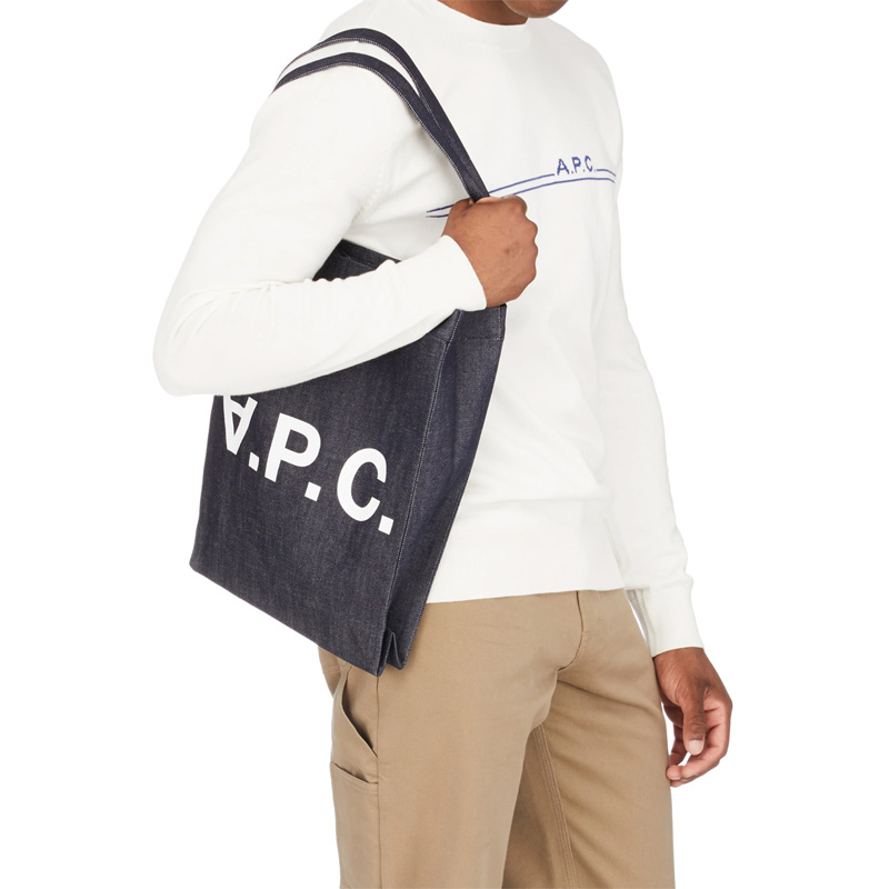 A P C dark blue minimalist letter LOGO decorated with vertical bars for men and women COCSX-H61296 YT