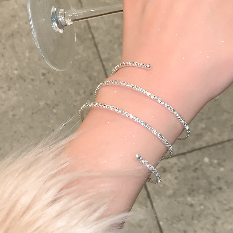 High-End Silver Multi-Layered Crystal Bracelet for Women, Plain Circle Bracelet, Light Luxury Niche Bracelet, Elastic Jewelry