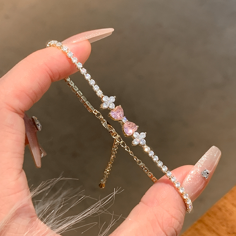 Pink Diamond Bow Bracelet for Girls, Floral Zircon Bracelet, Light Luxury Niche Bracelet, Exquisite Bracelet, New Style Hand Jewelry