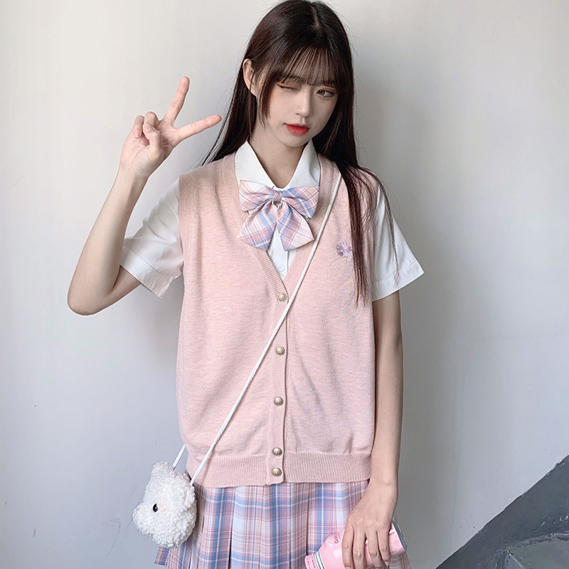 Meatball sauce jk) weaving Sakura) Original uniform basic early autumn knitted cardigan sweater embroidery vest vest girl
