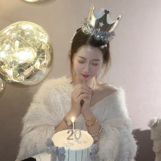 抱抱酱同款金色银色流苏皇冠生日帽儿童成人生日派对拍照道具发饰