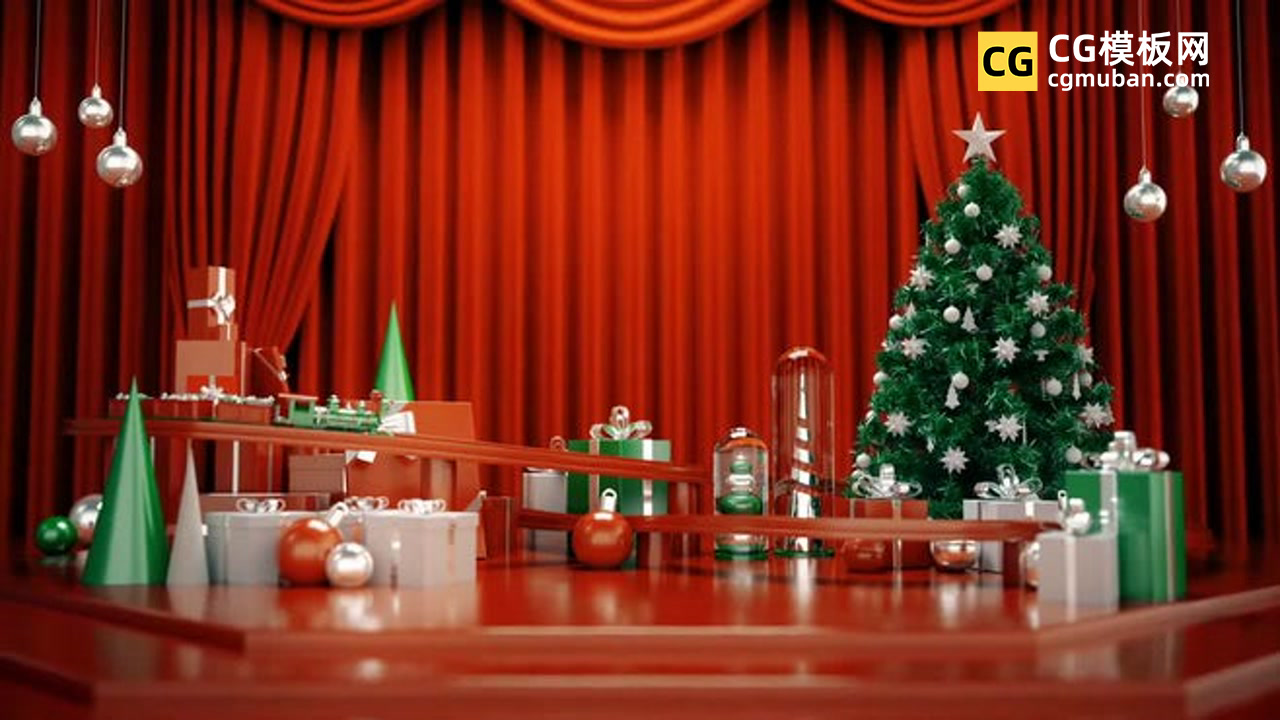 3D圣诞树礼物小火车环绕LOGO 圣诞节PR片头模板 Christmas Intro插图