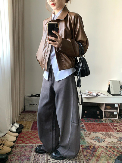 美拉德棕色短款皮衣外套女高级感超好看小个子美式复古机车夹克潮