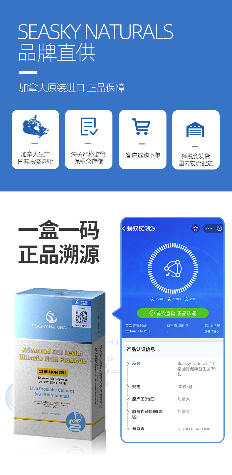加拿大进口，30粒x2盒 SEASKY NATURALS 成人肠道益生菌 58元包邮包税 值值值-买手聚集的地方