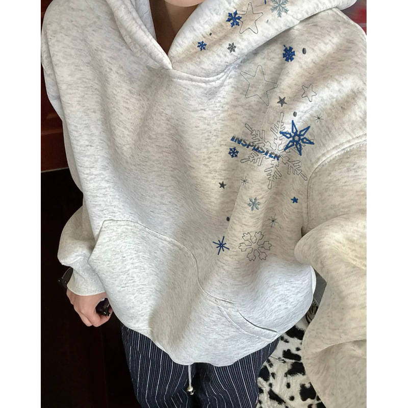 Heavyweight American-Style Hooded Sweatshirt with Snowflake Embroidery for Men, 2025 New Autumn and Winter Style, Couple's Hoodie, Loose Jacket