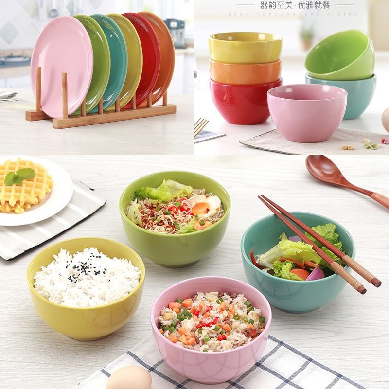 Different colored rice bowls fashion colorful ceramic tableware household noodle bowls large rice bowls porridge bowls porridge bowls