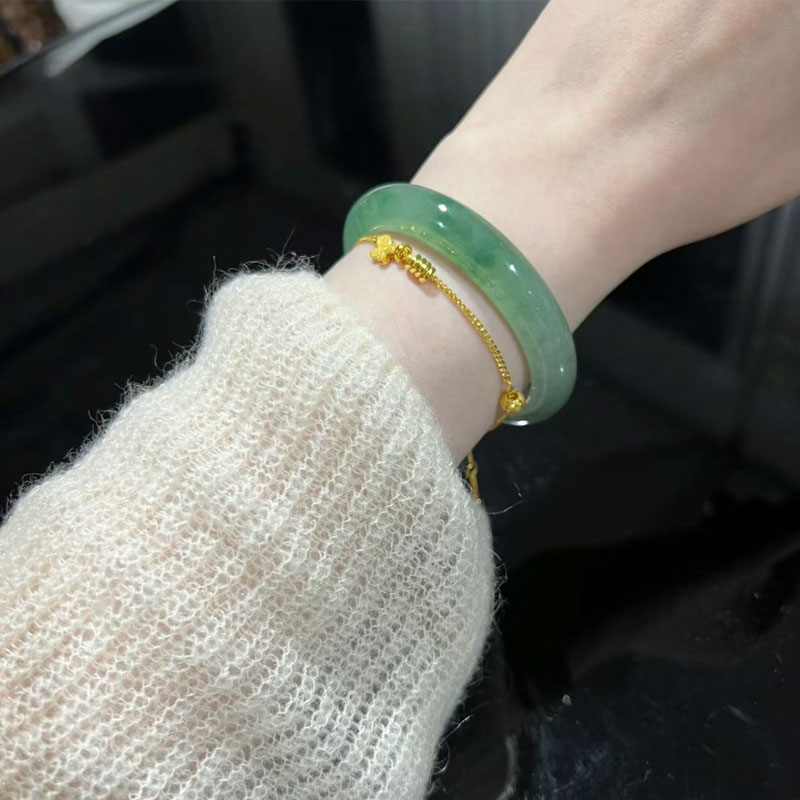 ビルマ産翡翠ブレスレット A グレード氷天然翡翠ブレスレット 女性用白月光翡翠ブレスレット 氷透明浮遊花 本物皇室ブレスレット