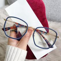 Big face without makeup myopia glasses female round face can be equipped with degree male tide anti-blue radiation flat frame frosted blue