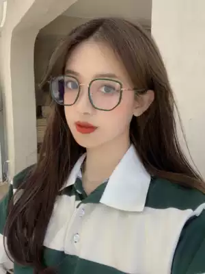 Little red book explosions rich green glasses frame female glasses myopia plain face anti blue light flat lens big frame round face thin