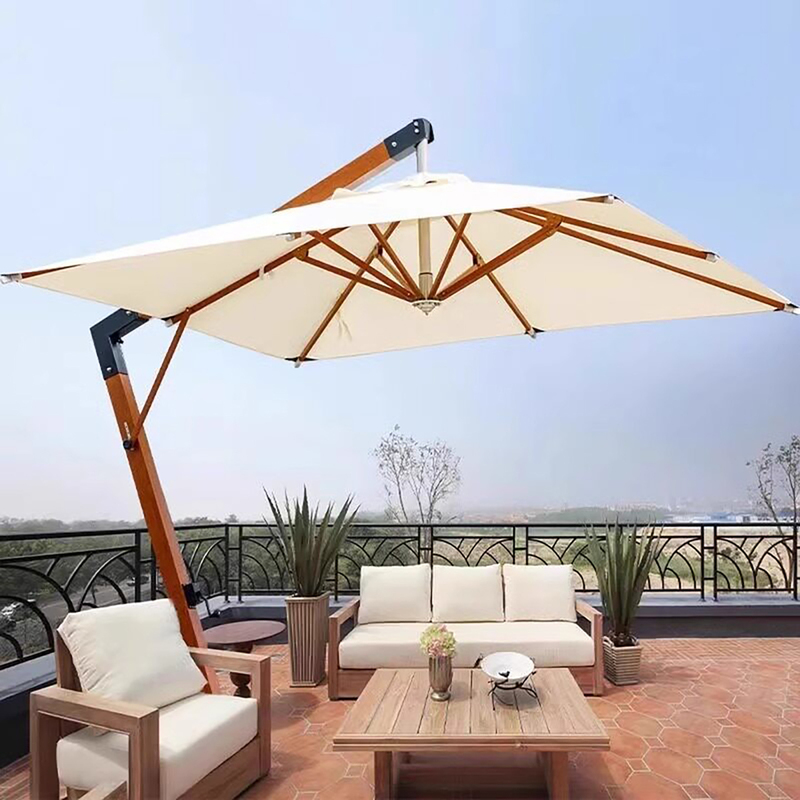 Luckin Coffee Parasol, Large Outdoor 7-Shaped Umbrella, Hotel Villa Garden Umbrella, Large Roman Courtyard Sun Umbrella