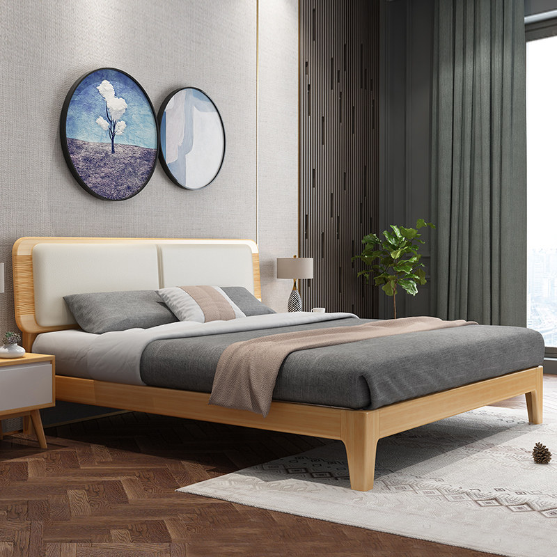 Bed modern minimal household bedroom 1 8 m solid wood double bed for rental room for Nordic 1 5 m single bed wood bed