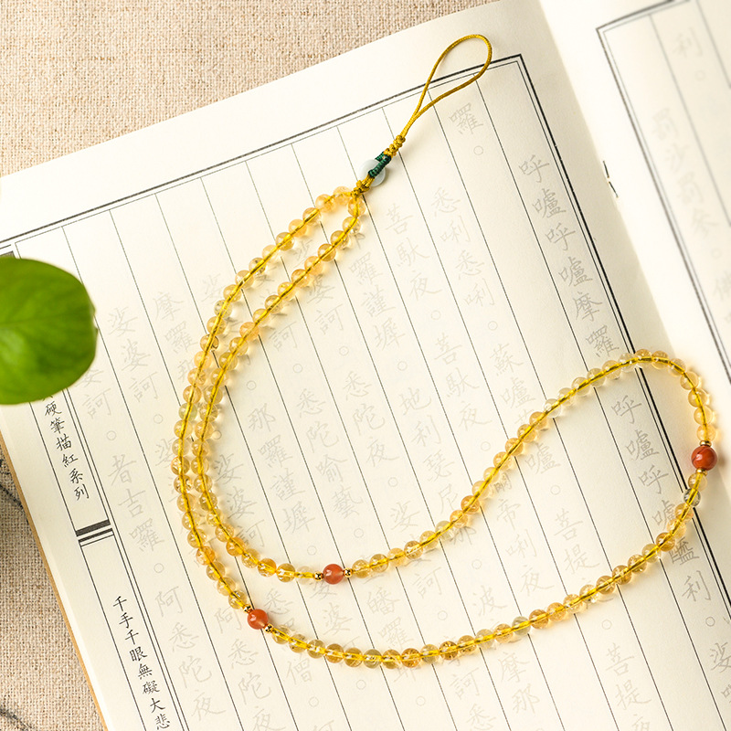 Yellowwater crystal long version mobile phone hanging pendant hanging neck son hanging rope retro Chinese winemaker Birthday Gift woman