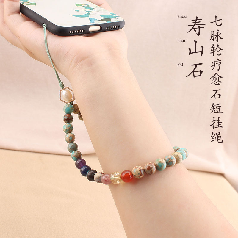 Mobile phone hanging rope Shoushan stone female section hanging decoration mobile phone hanging rope Short-style net red ancient wind pendant short wrist short hanging rope