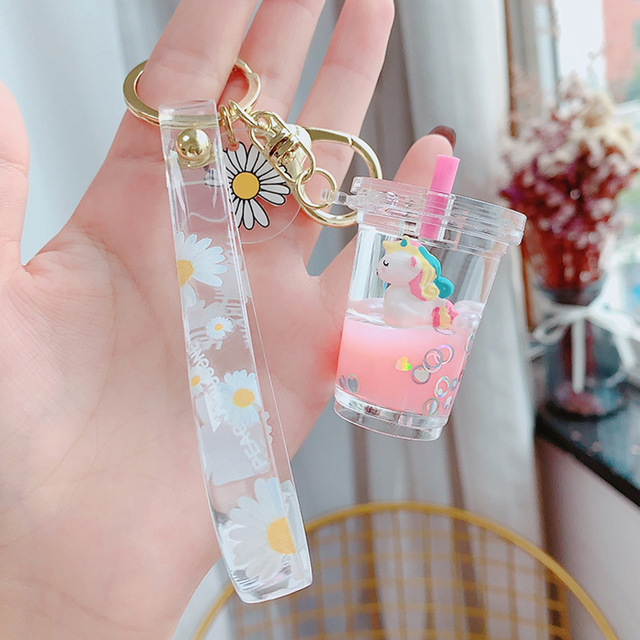 Pink Unicorn Milk Tea Bottlea bag unicorn Milk tea cup Pendant Key buckle female delicate ins lovely Internet celebrity originality girl Bag Hanging decoration