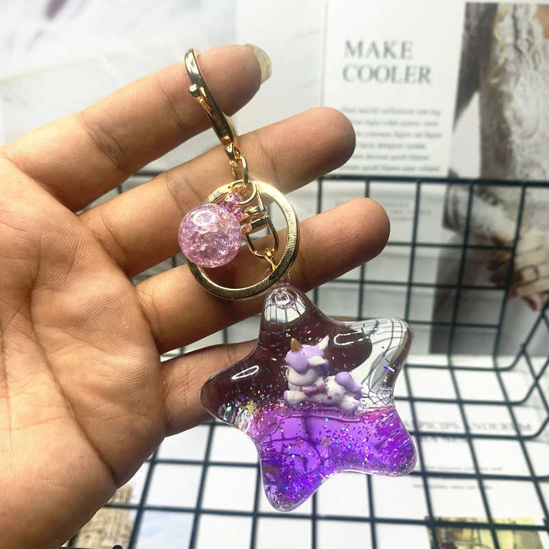 Star Unicorn Purple + Crystal Balla bag unicorn Milk tea cup Pendant Key buckle female delicate ins lovely Internet celebrity originality girl Bag Hanging decoration