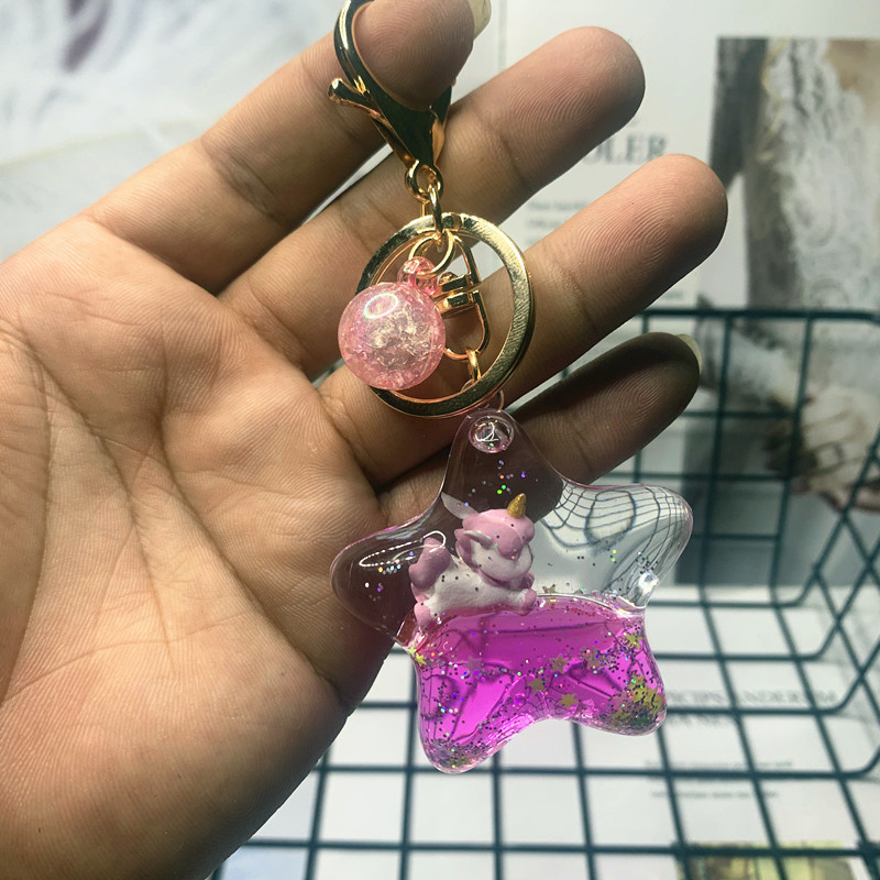 Star Unicorn Rose + Crystal Balla bag unicorn Milk tea cup Pendant Key buckle female delicate ins lovely Internet celebrity originality girl Bag Hanging decoration