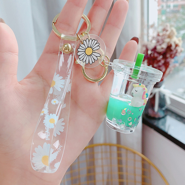 Light Green Unicorn Milk Tea Bottlea bag unicorn Milk tea cup Pendant Key buckle female delicate ins lovely Internet celebrity originality girl Bag Hanging decoration