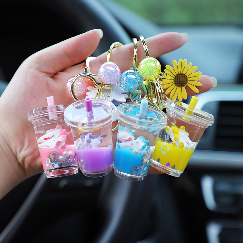 Trendy Exquisite Keychain 2021 Model Couple Set Acrylic Milk Tea Peach Pendant Cute Backpack Decoration