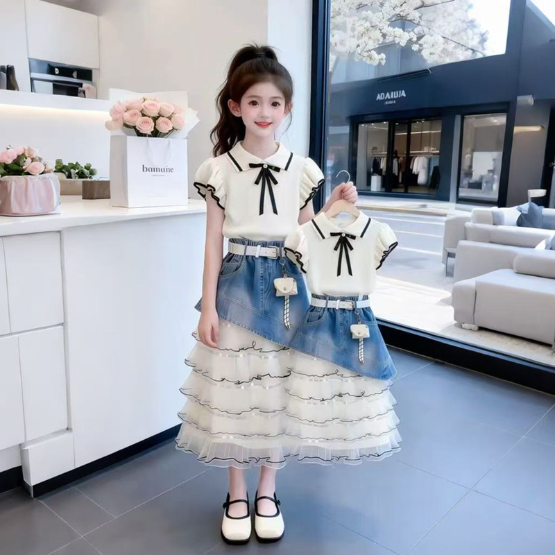Girls' Dress Summer 2026 New Children's Summer Outfit Fake Two-Piece Cake Dress Little Girl Stunning Princess Dress
