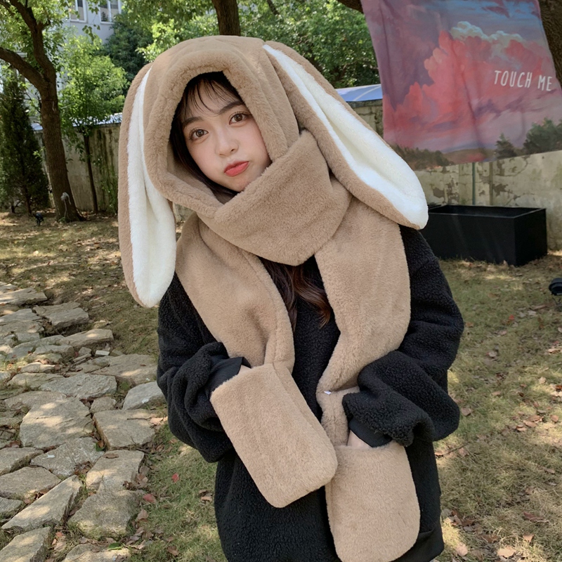 Hat, scarf, gloves, three-piece set, female winter vibrato, the same Korean version, cute trendy boys and girls plush scarf