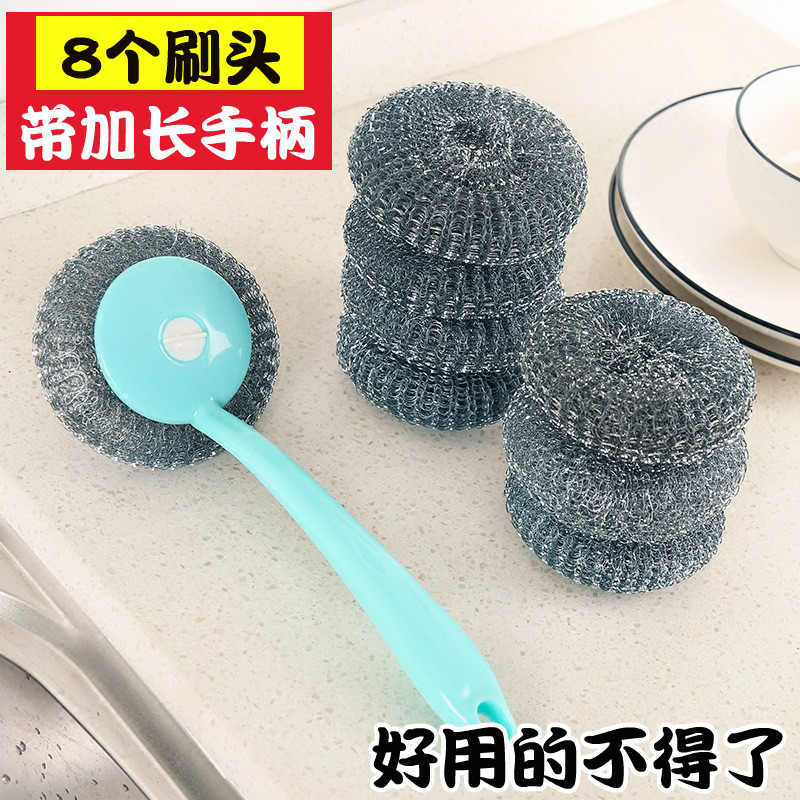 Kitchen Brush Pan Thever Home Long Handle Wash Pan Brush With Handle Wire Brush Decontamination Cleaning Brush Wire Ball Brush