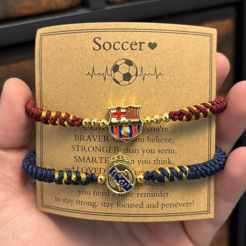 Real Madrid and Barcelona Football Fan Accessories, Adjustable Woven Bracelets, Simple Design, Unisex Gift