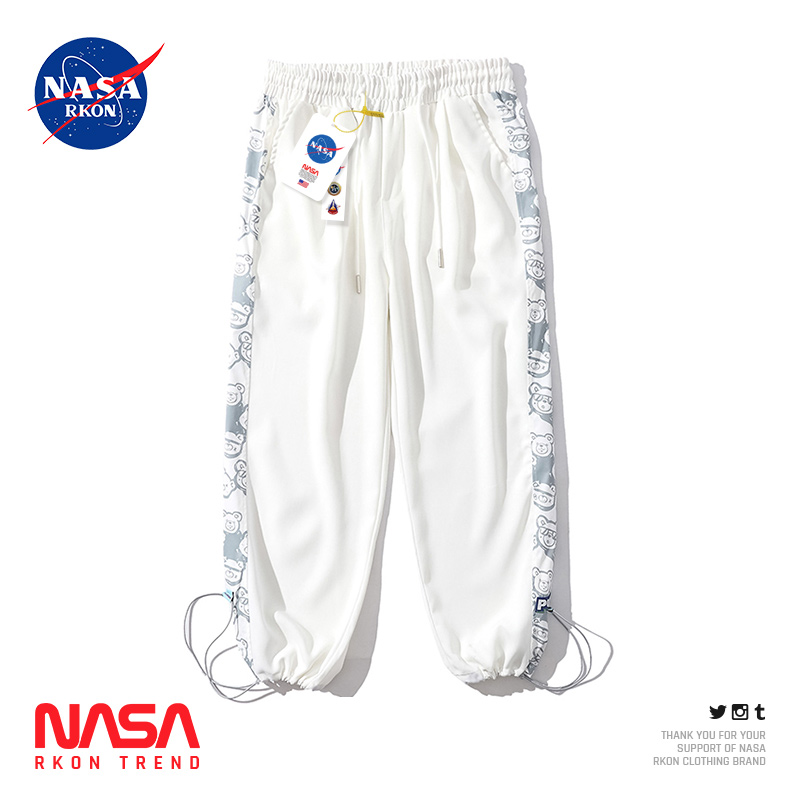 NASA joint autumn and winter new couple bear sweatpants men and women white loose drawstring casual sports long pants tide