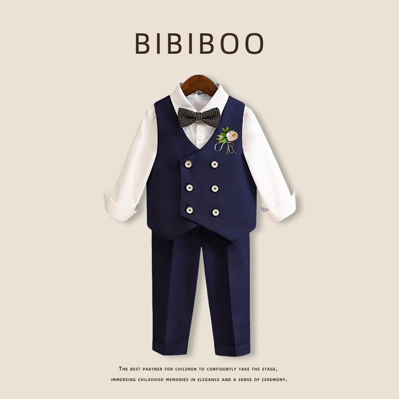 Boy's Formal Vest Suit for Autumn, Flower Boy Wedding, Baby's First Birthday Suit, Children's Host Performance Costume Boy's Formal Vest Suit for Autumn, Flower Boy Wedding, Baby's First Birthday Suit, Children's Host Performance Costume