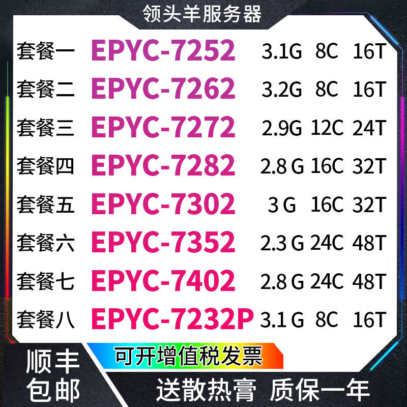Процессор AMD EPYC Xiaolong 7252 7262 7272 7282 7302 7352 7402 7232P без блокировки Изображение 1