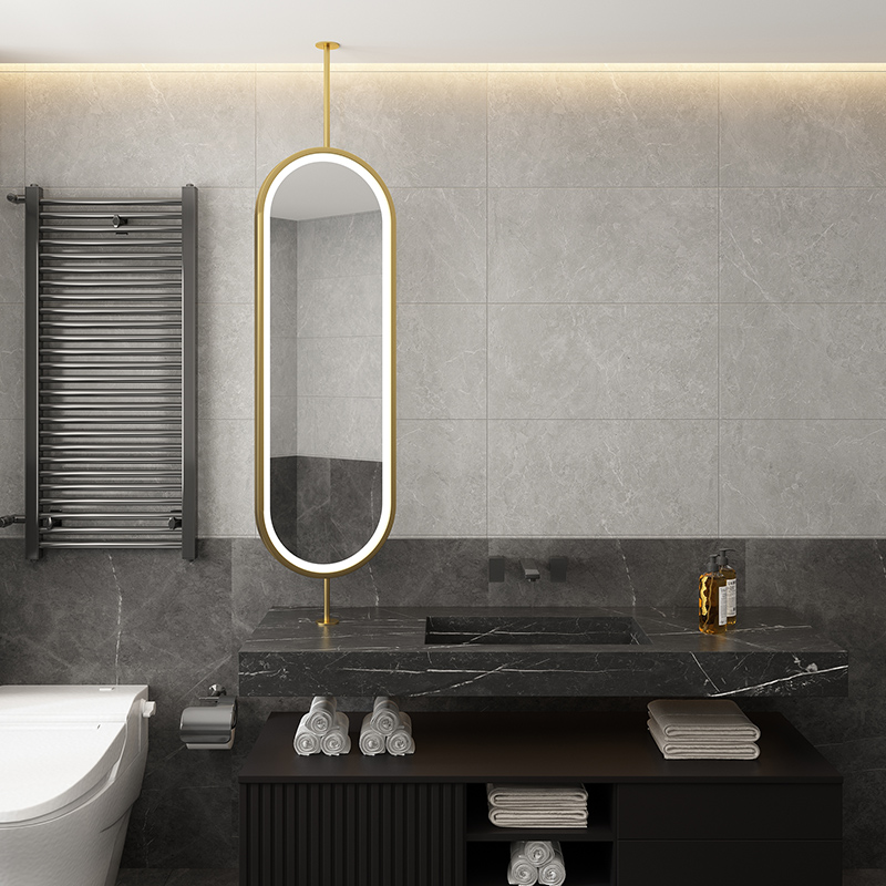Boom luminous make-up mirror suspended washstand Ceiling Swivel Mirror Hotel Oval Toilet Bifacial Mirror-Taobao