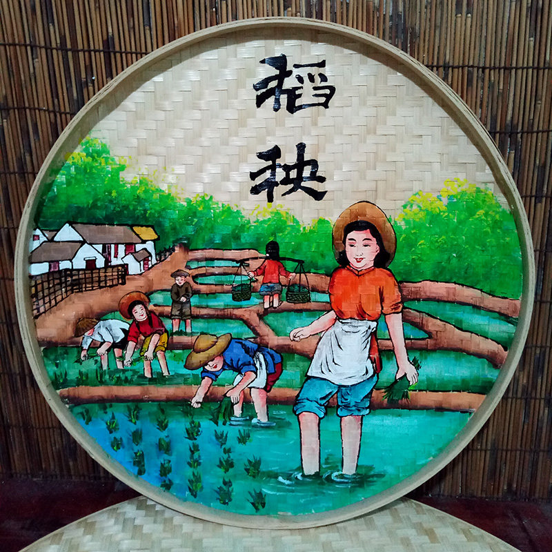 竹编手绘簸箕画：小众天花板级装饰，让家/店瞬间有“山野烟火气”🔥-工艺画-淘宝百科网