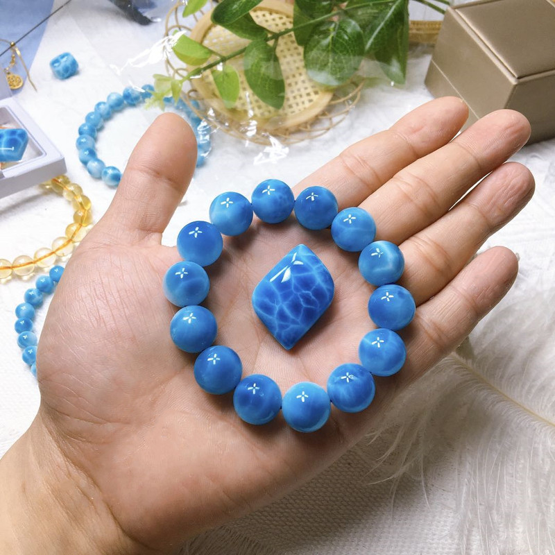 Larimar Pendant Single Bead Natural Larimar Barrel Bead Bracelet Ring Tower Chain Water Drop Multi-Gem Accessory Bracelet Crystal