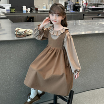 Girls dress spring suit fashionable childrens princess dress spring and autumn big childrens suspender skirt two-piece set forest style MY