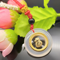 Golden inlaid jade to run the fu bag pendant gift jade medullary safety buckle item money bag chain Childrens baby birthday present