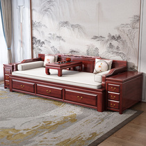 New Chinese style solid wood Luohan bed retractable and foldable dual-purpose small apartment living room multi-functional camphor wood sofa bed