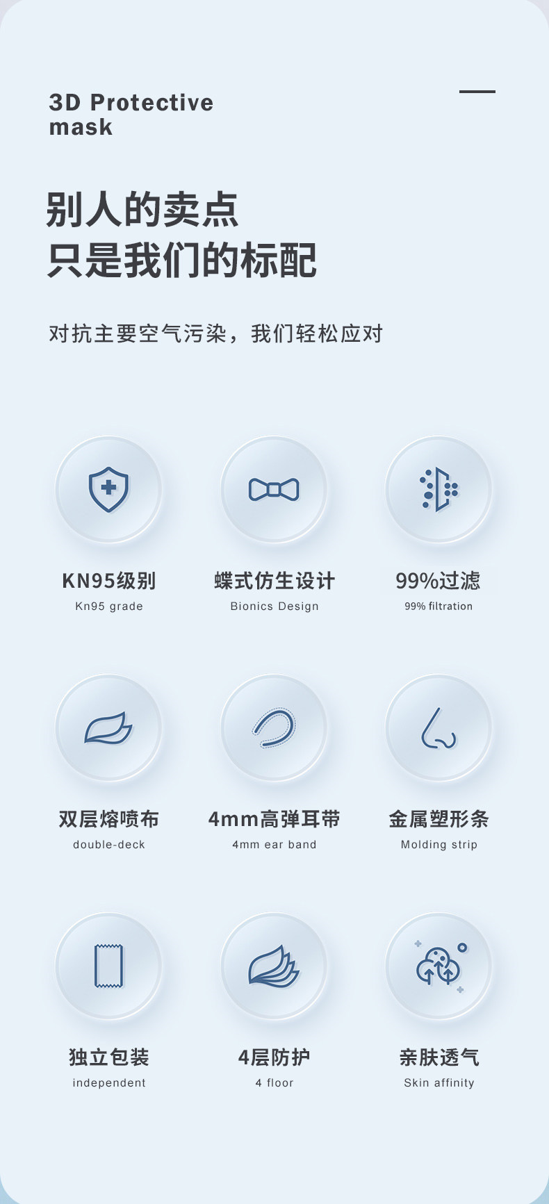 双层熔喷布,10片 界面医疗 3D立体KN95防护口罩 3.9元包邮 值值值-买手聚集的地方