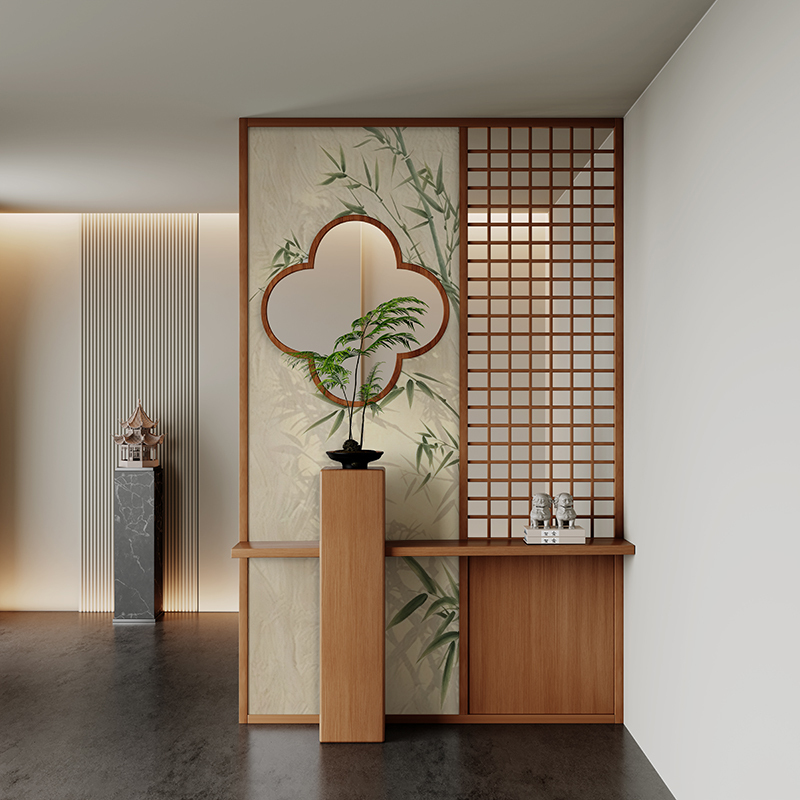 Song-Style Aesthetic Crabapple Flower Window Grille Partition, Full-Length Ink Wash Bamboo Living Room Entrance Solid Wood Foyer Screen Partition Song-Style Aesthetic Crabapple Flower Window Grille Partition, Full-Length Ink Wash Bamboo Living Room Entrance Solid Wood Foyer Screen Partition