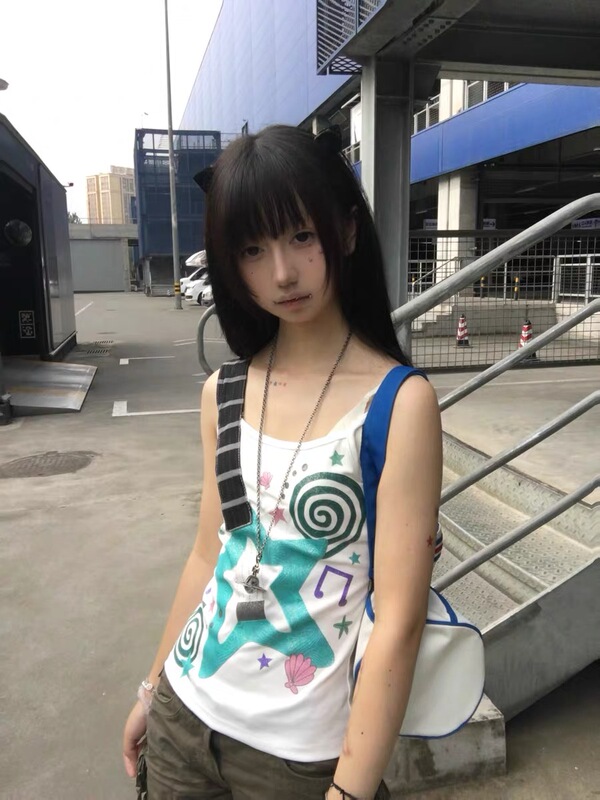 Subculture Punk Mint Green Guitar Music Note Tank Top Sleeveless Top Summer