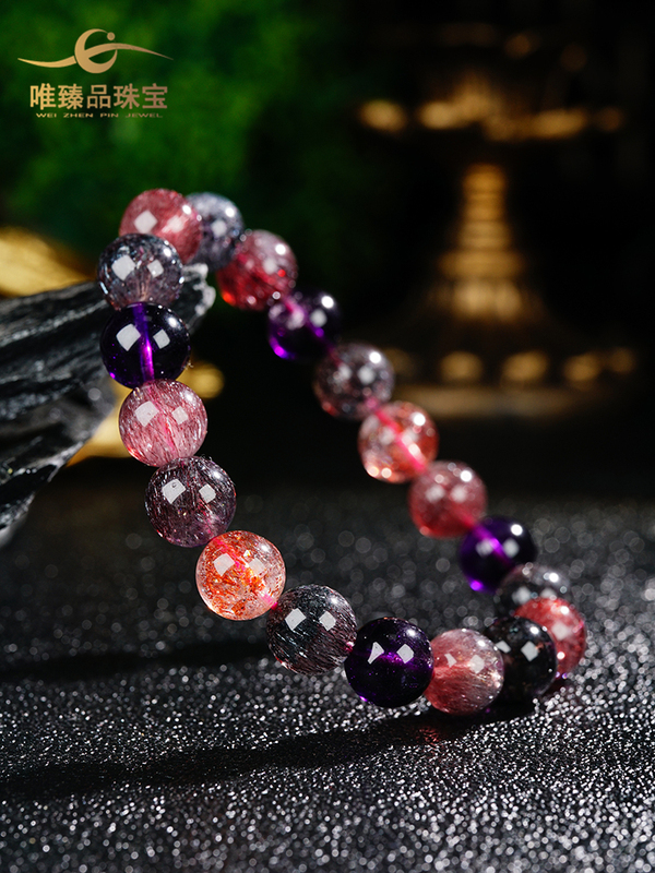 Premium Collectible Grade Blackcurrant Super Seven Bracelet with Purple, Red, Yellow, Super Gold, Strawberry, Fireworks, and Super Backbone Crystals Premium Collectible Grade Blackcurrant Super Seven Bracelet with Purple, Red, Yellow, Super Gold, Strawberry, Fireworks, and Super Backbone Crystals