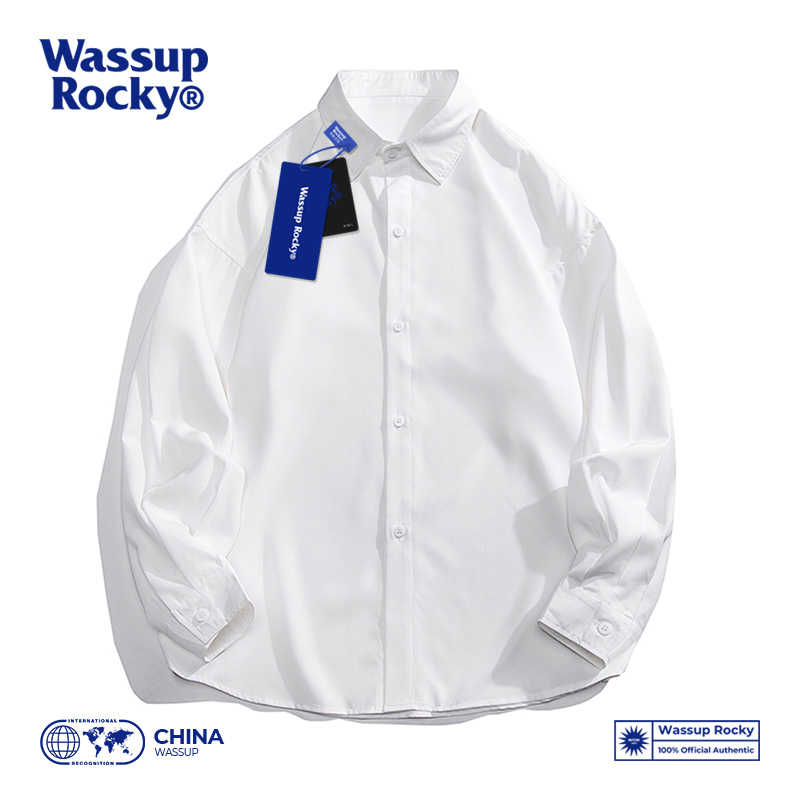 WASSUP ROCKY Senior white shirt boy pure color loose inner lap shirt High Street turnover Casual Jacket Man-Taobao