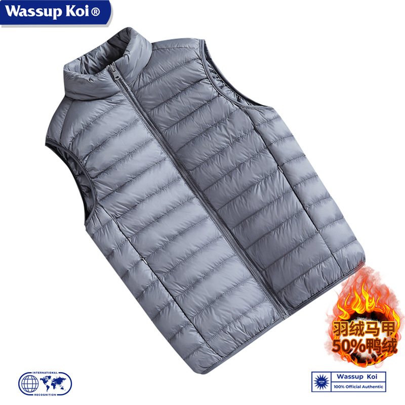Wassup Koi Co-Branded Men's Lightweight Ribbed down Vest Casual Vest Loose Fit Spring, Autumn and Winter Jacket Wassup Koi Co-Branded Men's Lightweight Ribbed down Vest Casual Vest Loose Fit Spring, Autumn and Winter Jacket
