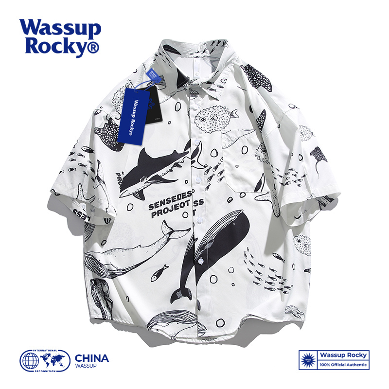 Wassup Rocky Trendy Hong Kong Style Loose Youth Printed Shirt Men's Versatile Summer Short-Sleeved Collared Shirt Wassup Rocky Trendy Hong Kong Style Loose Youth Printed Shirt Men's Versatile Summer Short-Sleeved Collared Shirt